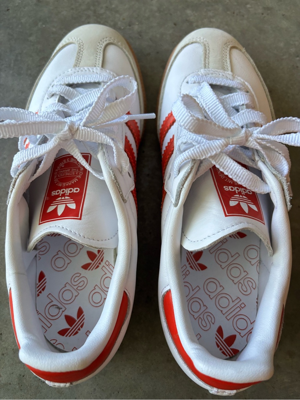 NWOT White and Lucid (Bright Crimson) Red Stripe OG Samba. Gum Sole. - Picture 4 of 7